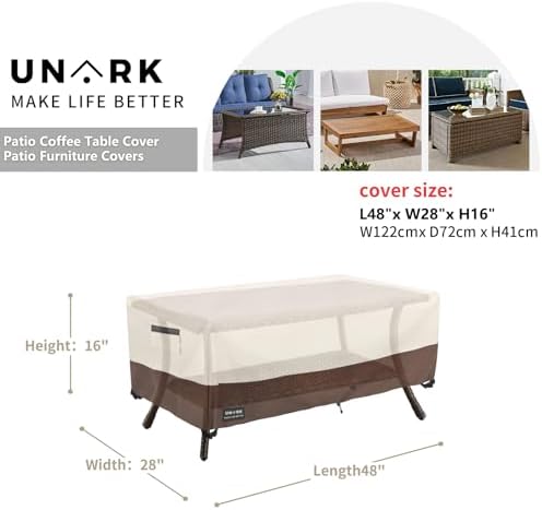 Outdoor Patio Coffee Table Cover, 600D Waterproof Heavy Duty Outdoor Table Cover, Patio Furniture Covers 48 x 28 x 16 inches Beige and Brown