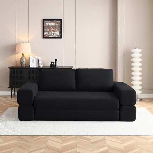 HANXIN 81'' Futon Sleeper Sofa Bed, Boneless Couch for Living Room, Black