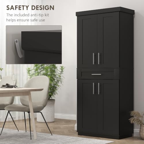 HOMCOM 72" Kitchen Pantry Cabinet Freestanding Storage Cabinet Black