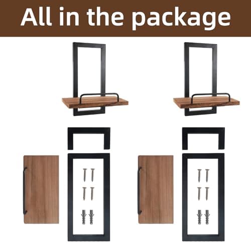 Floating Plant Shelves 2Pack, Metal&Wood Wall Mounted Shelf with Guardrail