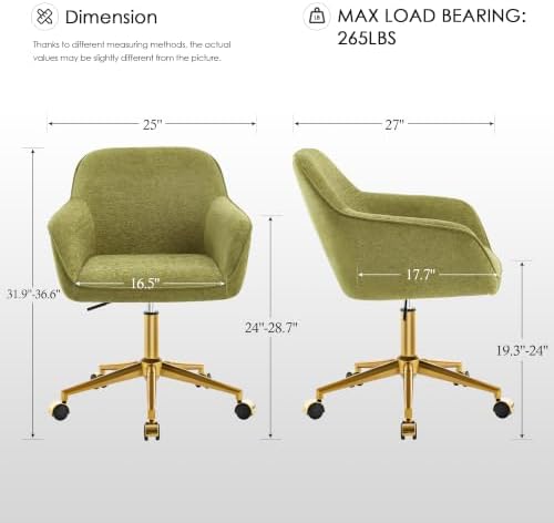 Zesthouse Modern Desk Chair with Wheels, Green Swivel Vanity Chair for Girl