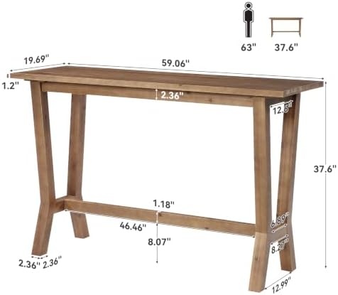 LITTLE TREE Solid Wood Counter Height Table, 59" High Top Dining Table