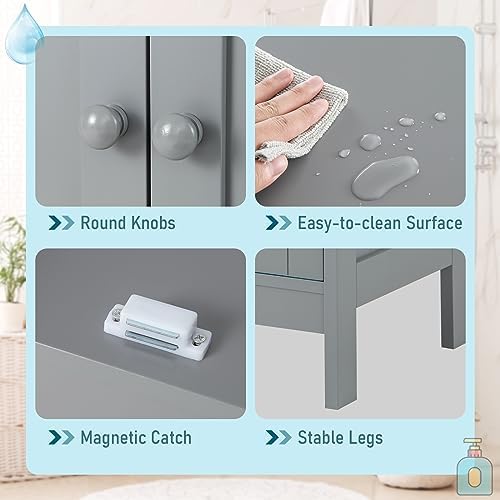 GIANTEX Storage Cabinet with Doors and Shelves - Freestanding Storage Organizer with Anti-Tipping Device, Entryway Storage Unit for Living Room, Home Decor, Bathroom Floor Cabinet (Gray)