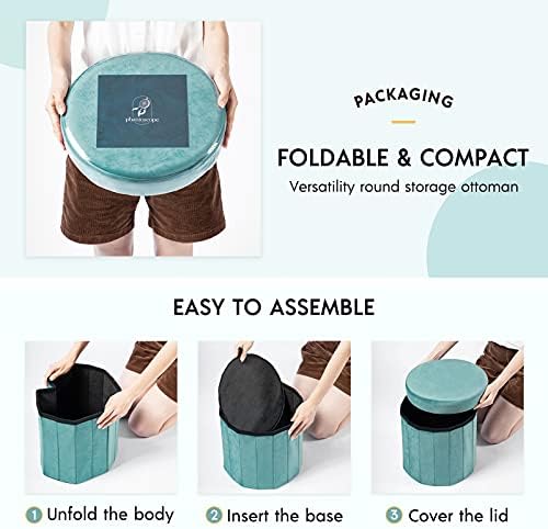 Phantoscope Storage Ottoman Round15 Inch, Velvet Folding Storage Boxes Footrest Foot Ottoman Toy Box, Padded Seat for Dorm Living Room Bedroom, Support 220lbs Coffee