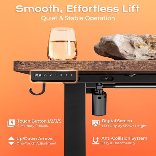PRAISUN 63'' L Standing Desk with Outlets, Cabinet with Shelves, Drawers