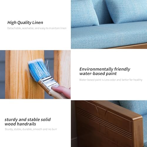 59" Blue 3-in-1 Sectional Sofa Sleeper with Reversible Chaise, Wood Frame