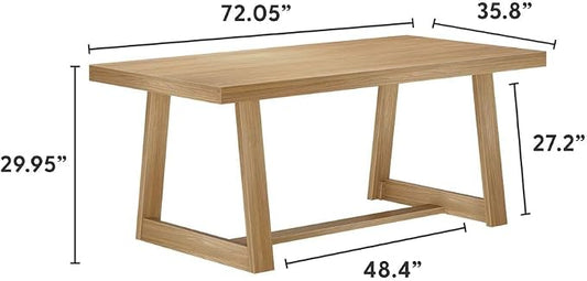 Plank+Beam 72 Inch Farmhouse Dining Table,Solid Wood Rustic Kitchen Table, for Dining Room, Home Office, Living Room Furniture, Easy Assembly, Blonde Wirebrush