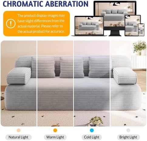Convertible Sofa Bed, 78.7" Frameless Floor Sofa-in-a-Box, Corduroy Boneless Couch for Small Space Apartments, Queen Sleeper Sofa for Everyday Use, 3 Pillows Included, No Assembly (Light Grey)