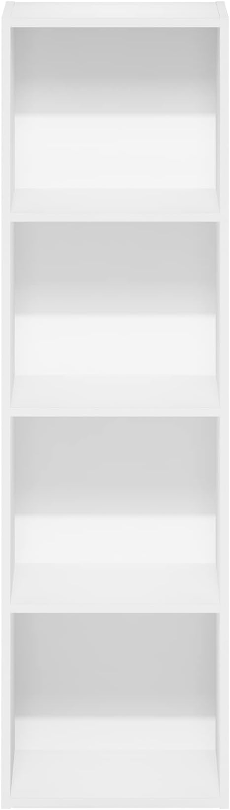 Furinno PASIR Book Shelf, 4-Tier Modern Bookshelf, Open Shelves Bookcase 9 x 12 x 42, Easy Assembly, for Living Room, Bedroom, Home Office, White