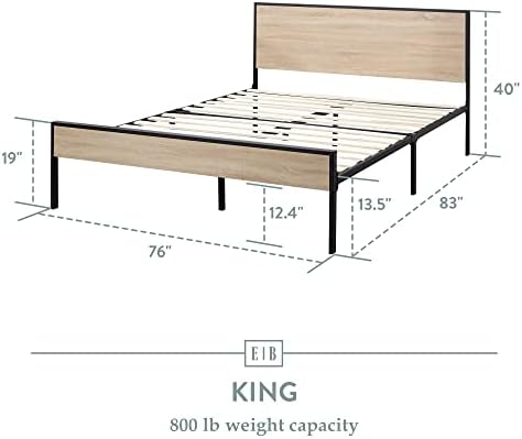 Edenbrook Bed Frame - Metal Platform Bed - Wood Headboard and Footboard - Box Spring Optional, King, White Oak
