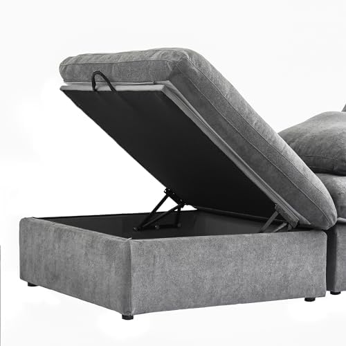 Cloud Couch Modular Sectional Sofa with Storage Ottoman,L Shaped Couch for Living Room,80.3" inch Down Filled 3 Seater Convertible Sectional Sofas for Office Apartment-Grey