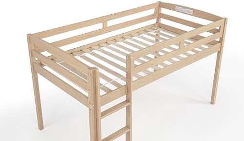 Camaflexi Tribeca Wood Low Loft Bed Frame/14 Wood Slats Support/No Box Spring Necessary/Easy Assembly/Twin - Light Oak
