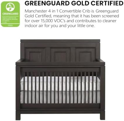 Soho Baby 40011940 Manchester Premium 4-in-1 Convertible Crib, Flat-Top Headboard, Smooth Black Iron Finish, GreenGuard Gold Certified