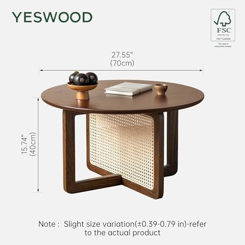 100% Solid Oak Wood Round Coffee Table, 2-Tier Small Wood Center Table