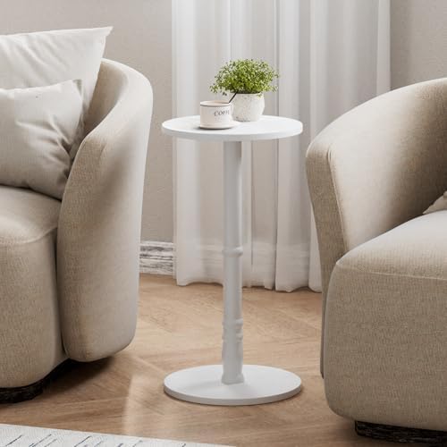 Round Side Table with Solid Wood Pillar, Small Drink Table