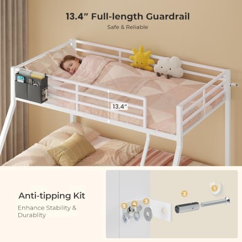 Twin Over Full Bunk Bed with Trundle, 6 Storage Drawers, LED Lights