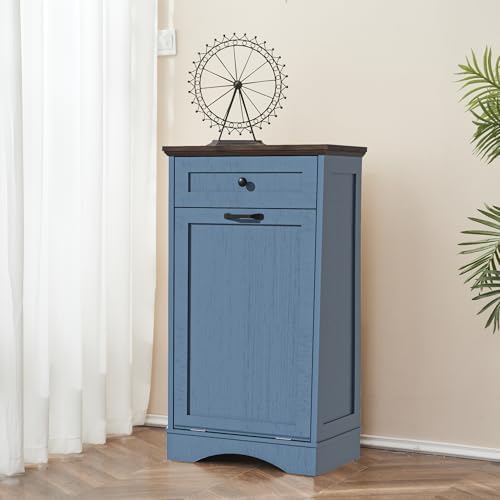 13 Gallons Tilt Out Trash Can Cabinet Freestanding Blue