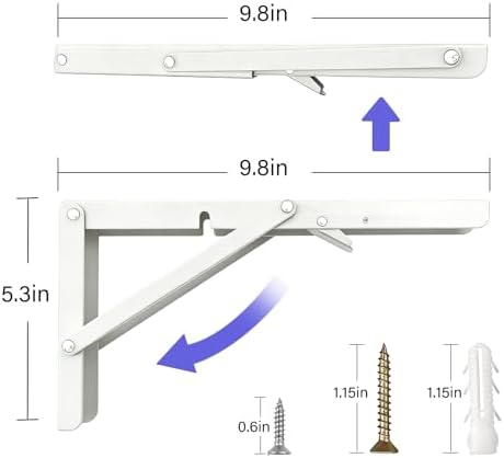 10 Inch Folding Shelf Brackets 4 Pcs, Heavy Duty Collapsible Shelf Brackets for Folding Shelves, Wall Mounted Table Brackets Space Saving Hardware for Kitchen, Bathroom, Garage, White