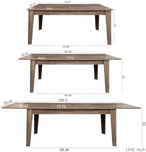 106.3" Rectangular Extendable Dining Table, Expandable Kitchen Table for 6 8 10, Modern Farmhouse Wooden Long Large Dining Room Conference Expandable Table, Dark Oak