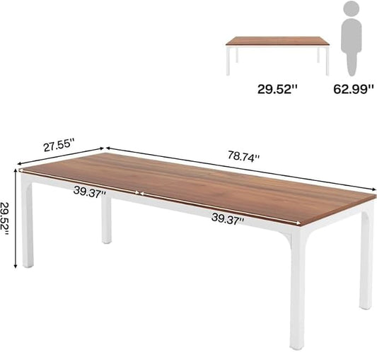 Practical Computer Desk,Rectangle Conference Table,Executive Desk(Only Table) (Brown+White + MDF+Iron)