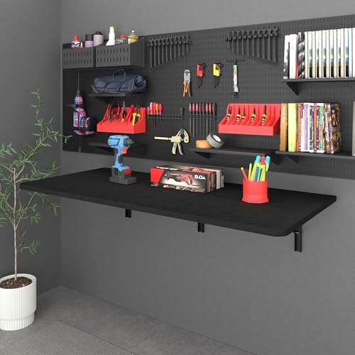 IAE 55x22in Floating Fold Desk,Wall-Mounted Folding Computer Table,Black