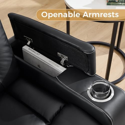 ANJ Faux Leather 3-Piece Power Reclining Set, Dual Recliners & 3-Seat Sofa with USB, Black