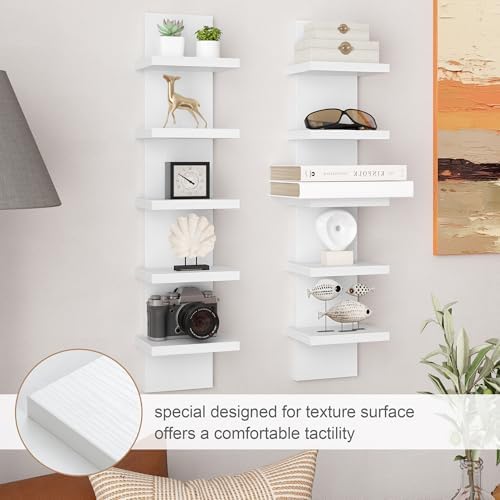 5 Tier Wall Shelf Unit, Vertical Storage Tower, White, 2-Pack