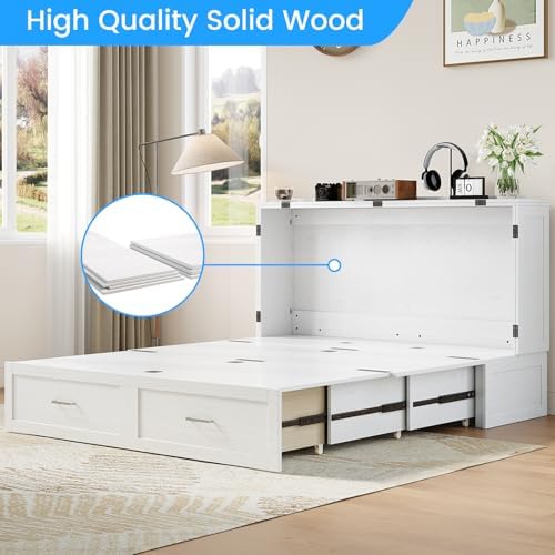 PUREMIND Queen Murphy Bed Cabinet with Tri-Fold Mattress