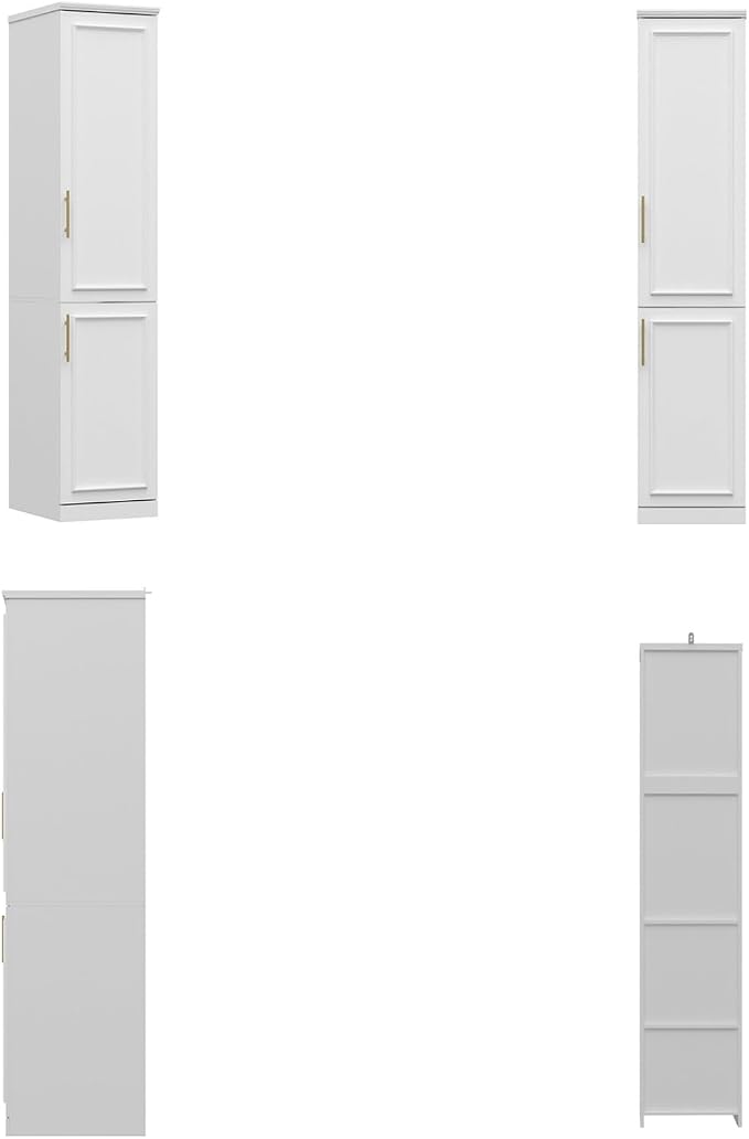 FUFU&GAGA Narrow Wardrobe Closet with 2 Doors, Modern White Bedroom Armoire with Gold Handles, Modern Clothes Storage Cabinet with Shelves, Hanging Rod, 15.7”W x 19.3”D x 74.8”H