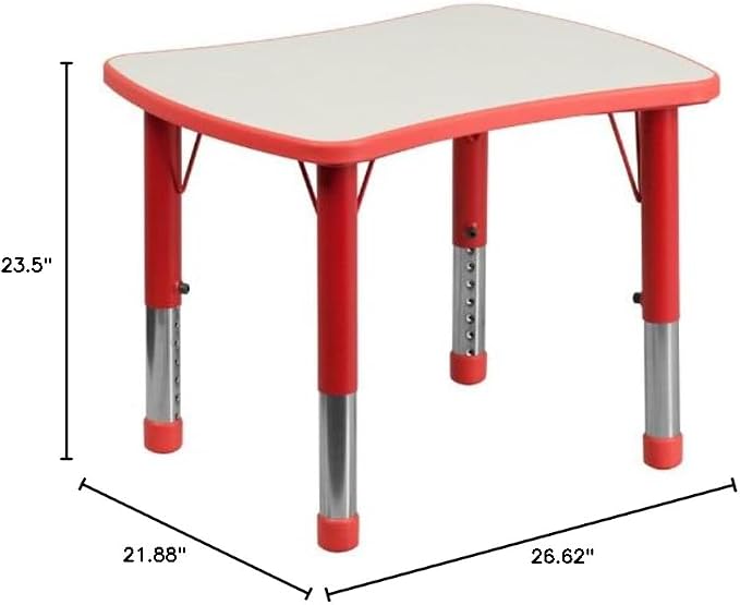 Flash Furniture 21.875''W x 26.625''L Rectangular Red Plastic Height Adjustable Activity Table with Grey Top