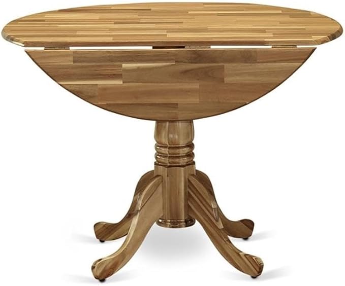 East West Furniture DLT-ANA-TP Dublin Modern Dining Table - a Round Kitchen Table Top with Dropleaf & Pedestal Base, 42x42 Inch, Natural