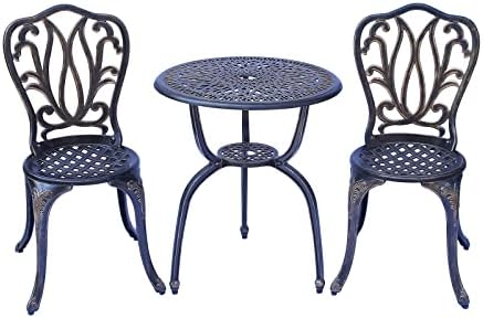 C/G 3 Piece Bistro Set,Outdoor Patio Set,Anti-Rust Cast Aluminum Bistro Table Set for Park Yard Front Porch Furniture(Antique Copper)