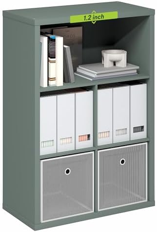 5-Cube Bookcase, Cube Storage Organizer Bookshelf, Closed Back Book Shelf, 15.3 x 29.9 x 43.3, for Bedroom, Home Office, Living Room, Sage Green