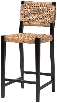 Bali & pari Alise Seagrass and Mahogany Wood Chair, Bar Stool, Dark Brown