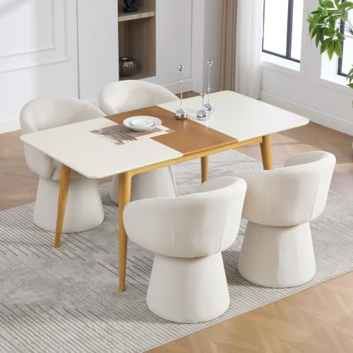 Swivel Barrel Dining Chairs Set of 4 with Back and Arm, Beige