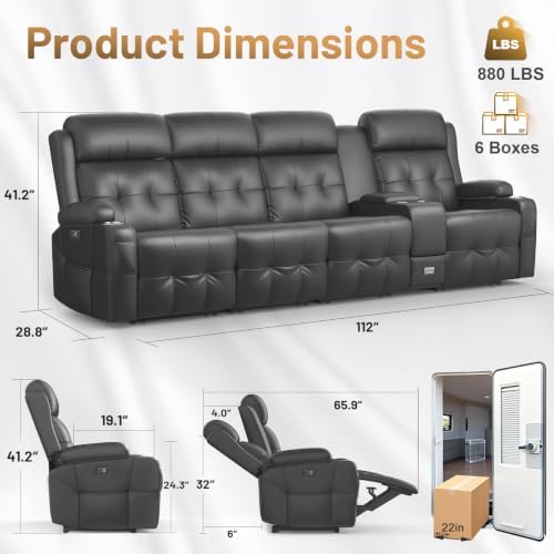 RV Loveseat Recliner Sofa, Home Theater Seating with Console & Massage