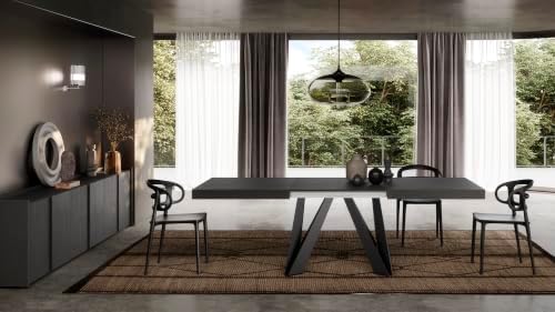 Mobili Fiver, Romina Extendable Table 55.1(86.6) x35.4 in, Ashwood Black with Black Iron Legs, Made in Italy