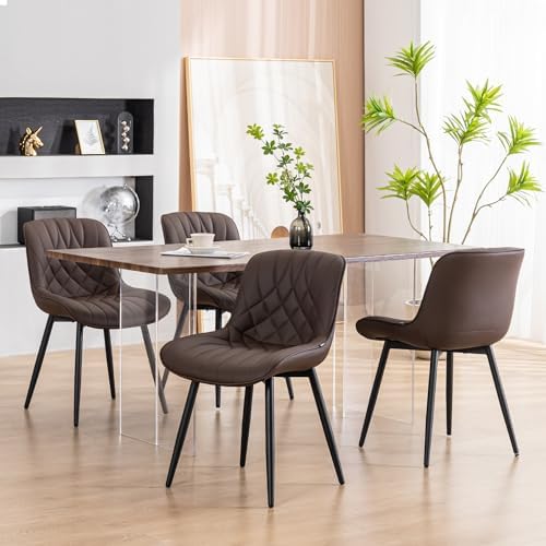YOUNUOKE Dining Chairs Set of 2 Mid Century Modern Kitchen Chair Brown