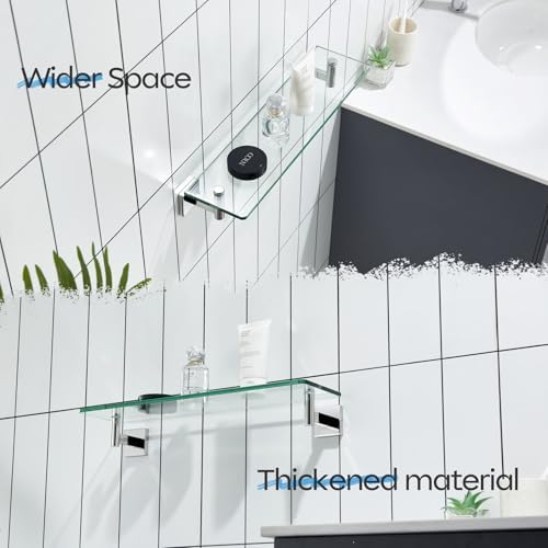 KOKOSIRI Bathroom Shelves Wall Mounted Floating Glass Shelf Polished Stainless Steel 20-Inch Kitchen Hanging Rack for Storage/Room Decor B1105CH-L20