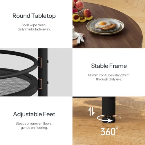 HOOBRO Dining Table, Round Dining Table for 2, 31.5" Kitchen Table for Small Spaces, Farmhouse Small Dining Room Table, 2-Tier Storage, Easy to Assemble, for Living Room, Walnut and Black BH19CZ01