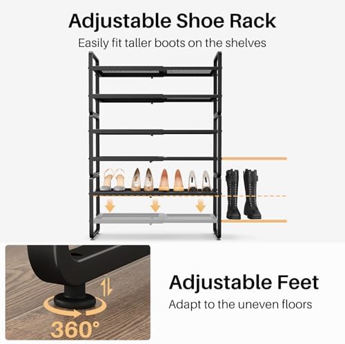 Expandable Metal Shoe Rack for Closet, Entryway & Garage, 6-Tier, Black