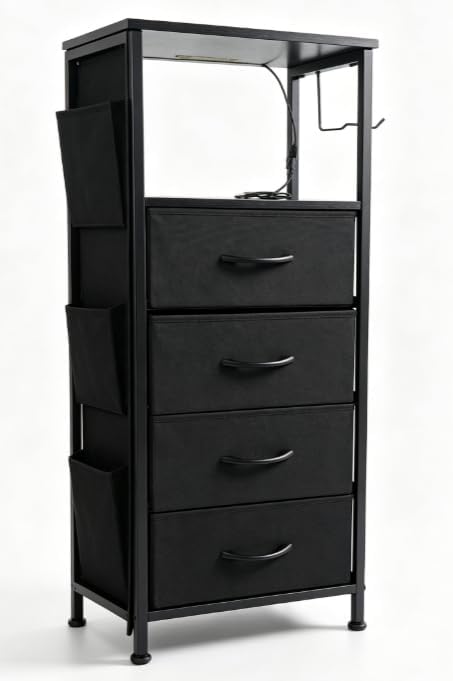 HCHQHS 4-Drawer Tall Dresser for Bedroom with LED+Outlets for Living/Hall