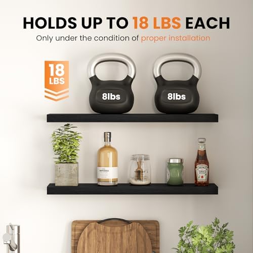 Small Floating Shelves for Wall Decor (Black, Set of 4, 9.3"x9.3")
