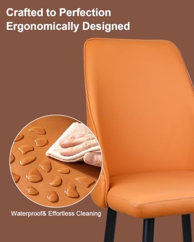 Orange Leather High Back Dining Chairs Set of 2