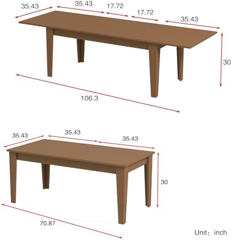 70.87”-106.3”L Extendable Dining Room Table for 6-10 People, Wood Modern Rustic Rectangle Expandable Kitchen Living Meeting Room Gatherings Furniture, 3 Tabletop Length Options, Oak