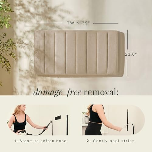 Nestl Upholstered Twin Headboard - Easy Assemble Channel Stitched Headboard Twin Size - Wall Mounted Headboards with 3D Soundproof Wall Panels Peel & Stick Floating Headboards, Beige