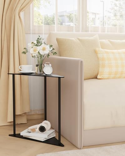Yawinhe Triangle Metal End Table,2-Tier Small Corner Table,Black,2 Pack