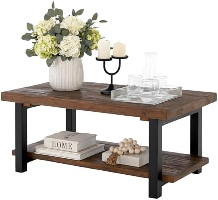 Alaterre Pomona 42 Inch Coffee Table with Storage Shelf, Rustic Natural