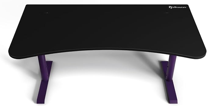 Arozzi Arena Ultrawide Curved Gaming and Office Desk with Full Surface Water Resistant Desk Mat with 3 Custom Monitor Mount Cut Outs and Under The Desk Cable Management Netting - Deep Purple