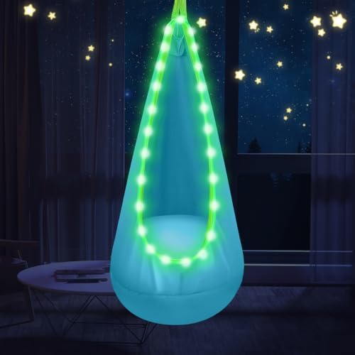 Light Up Kids Pod Swing, Indoor Outdoor Hammock Seat w/ LED Light,Blue